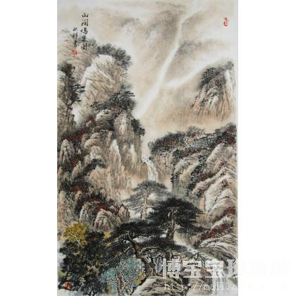 张秋辉 竖幅国画山水-山涧鸣泉图 类别: 国画山水作品